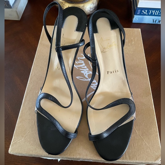 Christian Louboutin Shoes - Christian Louboutin Rosalie Black Leather Strappy Slingback Heels with pvc 41.5